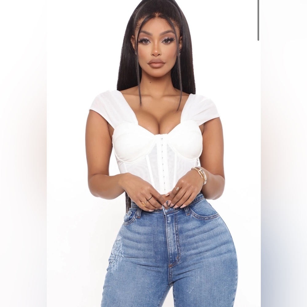 FashionNova Totally Boned Mesh Corset Top, Color Bone, Size Small